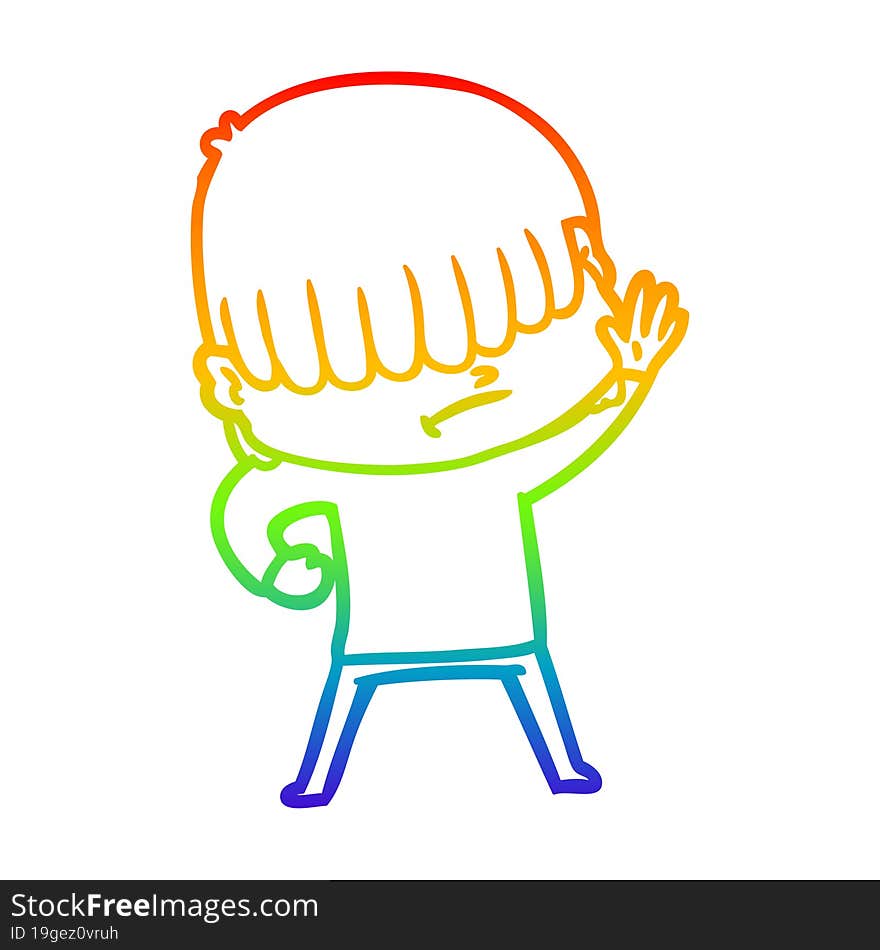 rainbow gradient line drawing of a cartoon boy with untidy hair