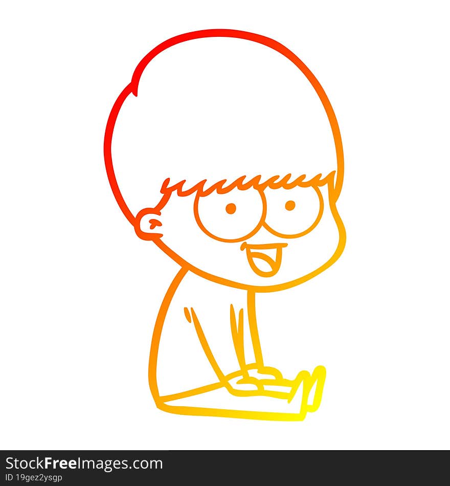 warm gradient line drawing happy cartoon boy