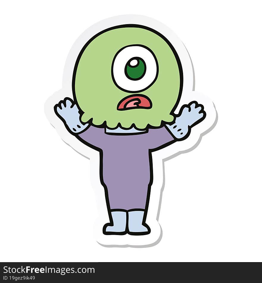 sticker of a cartoon cyclops alien spaceman