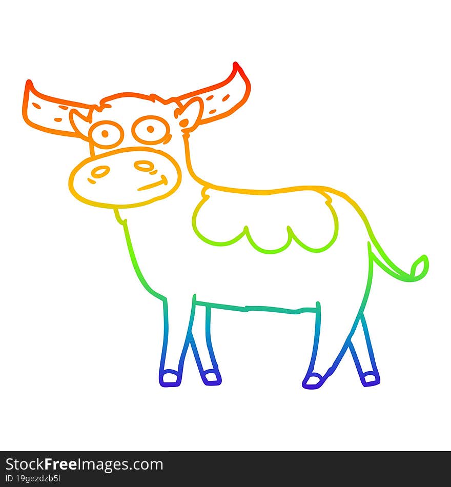 rainbow gradient line drawing of a cartoon bull