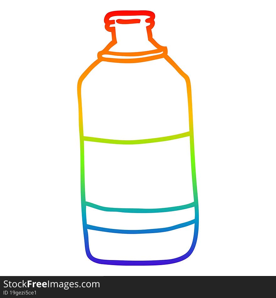 rainbow gradient line drawing of a cartoon old green bottle