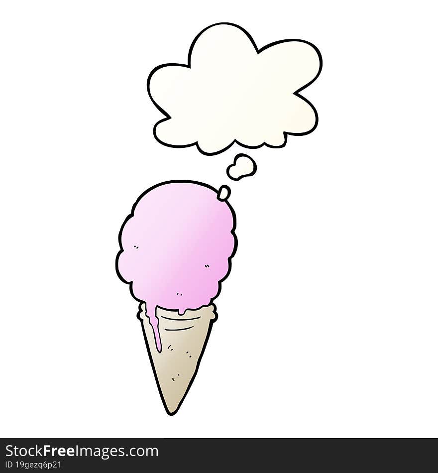 Cartoon Ice Cream And Thought Bubble In Smooth Gradient Style