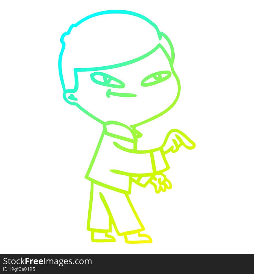 cold gradient line drawing of a cartoon pointing man