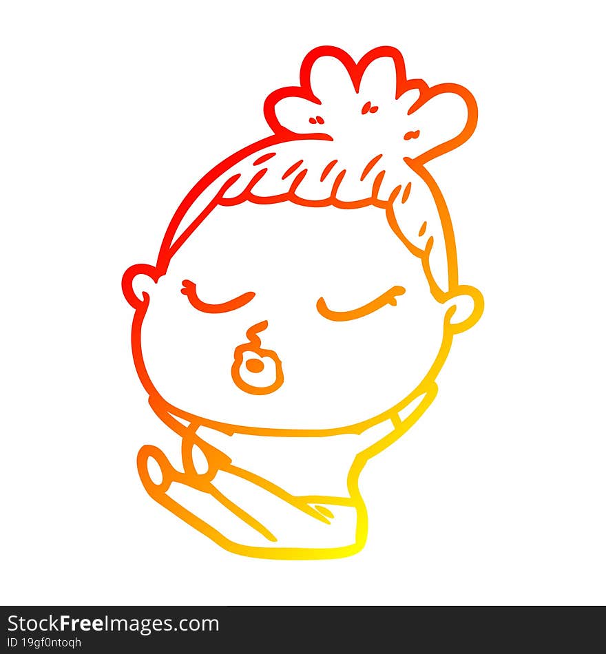 Warm Gradient Line Drawing Cartoon Calm Woman