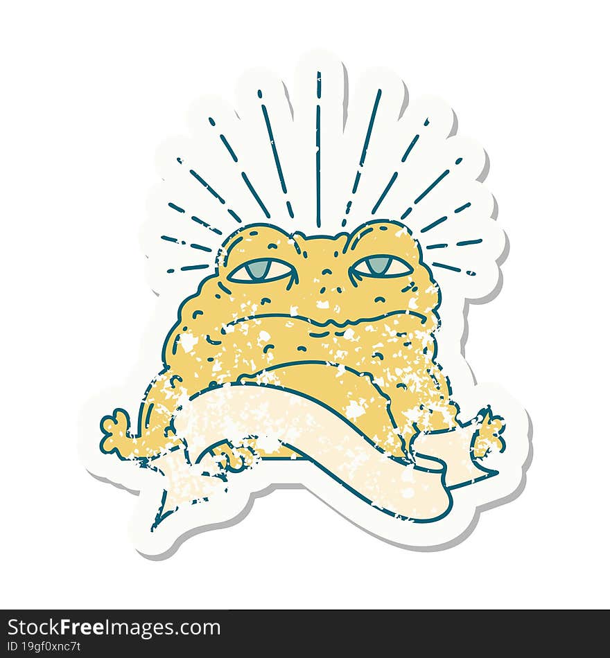 grunge sticker of tattoo style toad character