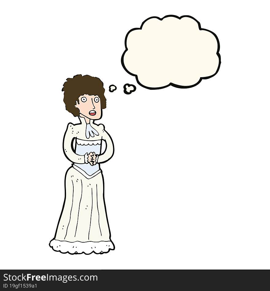 cartoon shocked victorian woman with thought bubble