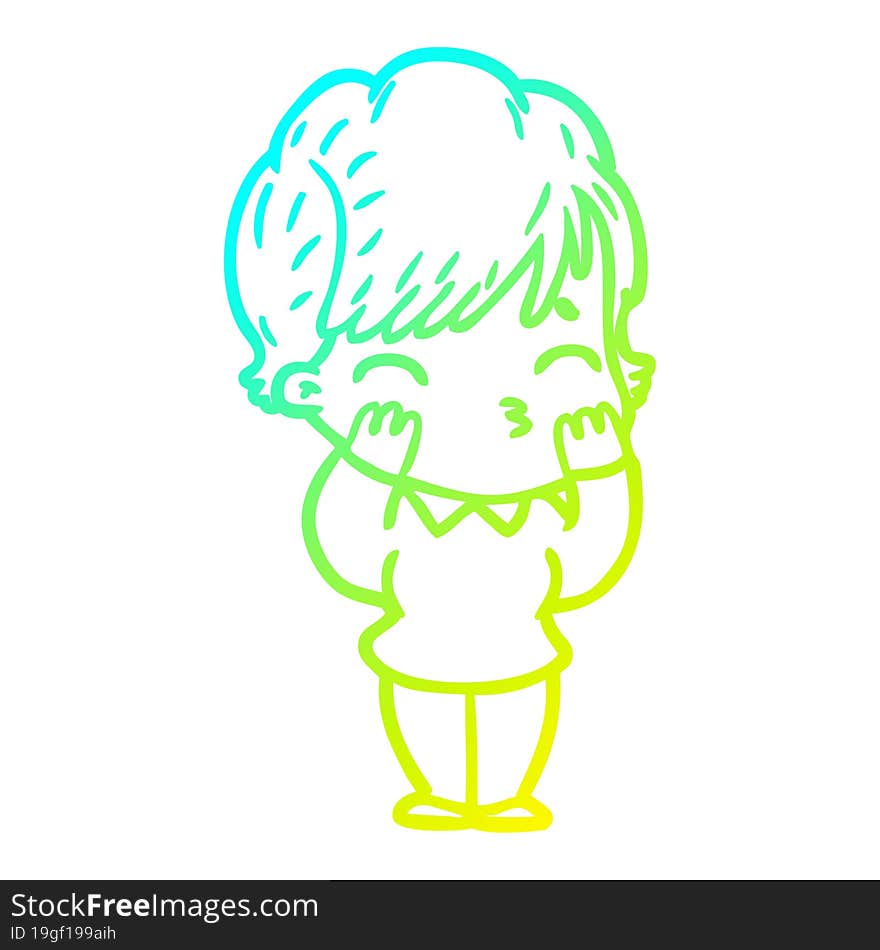 cold gradient line drawing cartoon woman thinking