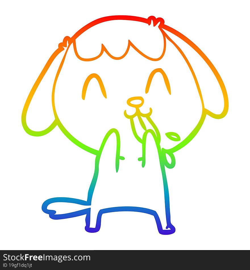 rainbow gradient line drawing of a cute cartoon dog