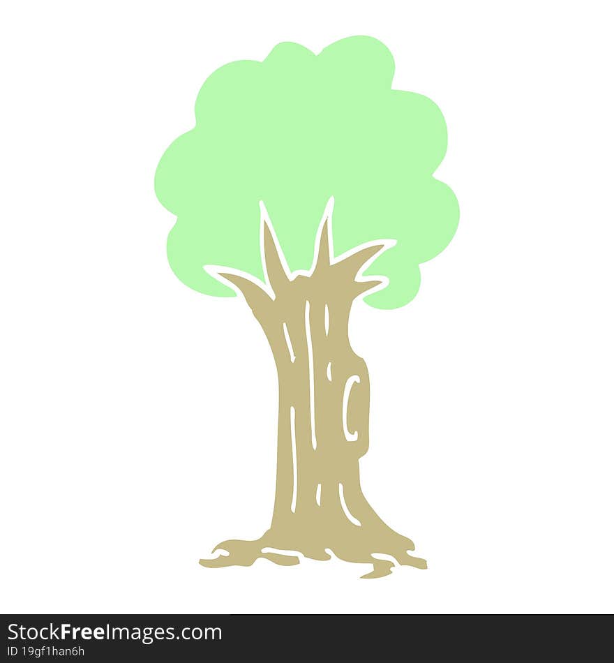 flat color illustration cartoon tree