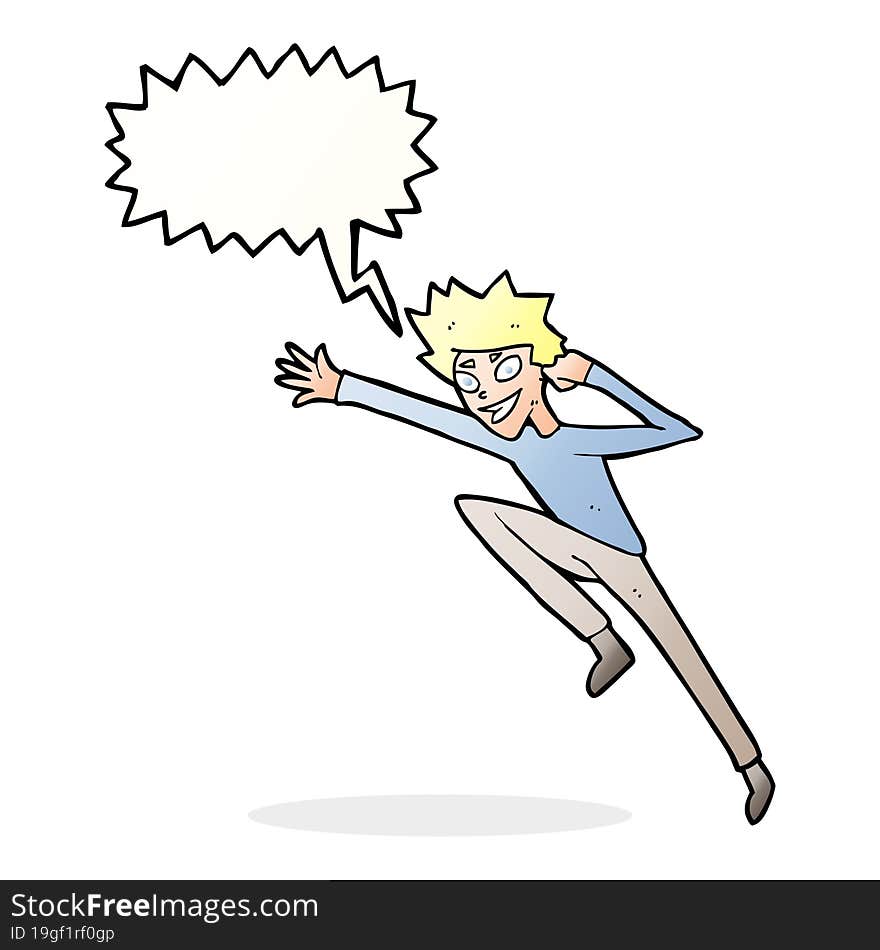 cartoon jumping man with speech bubble