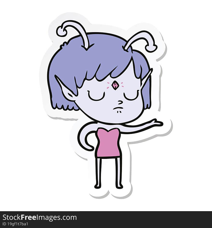 sticker of a cartoon alien girl