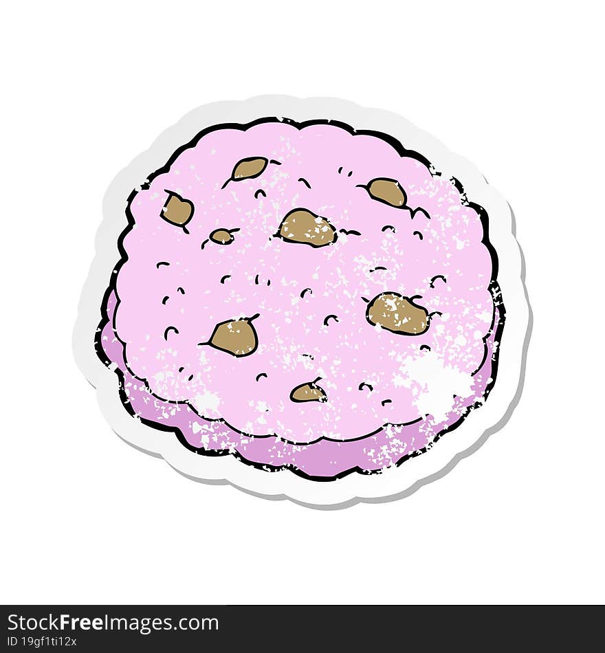 retro distressed sticker of a pink cookie cartoon