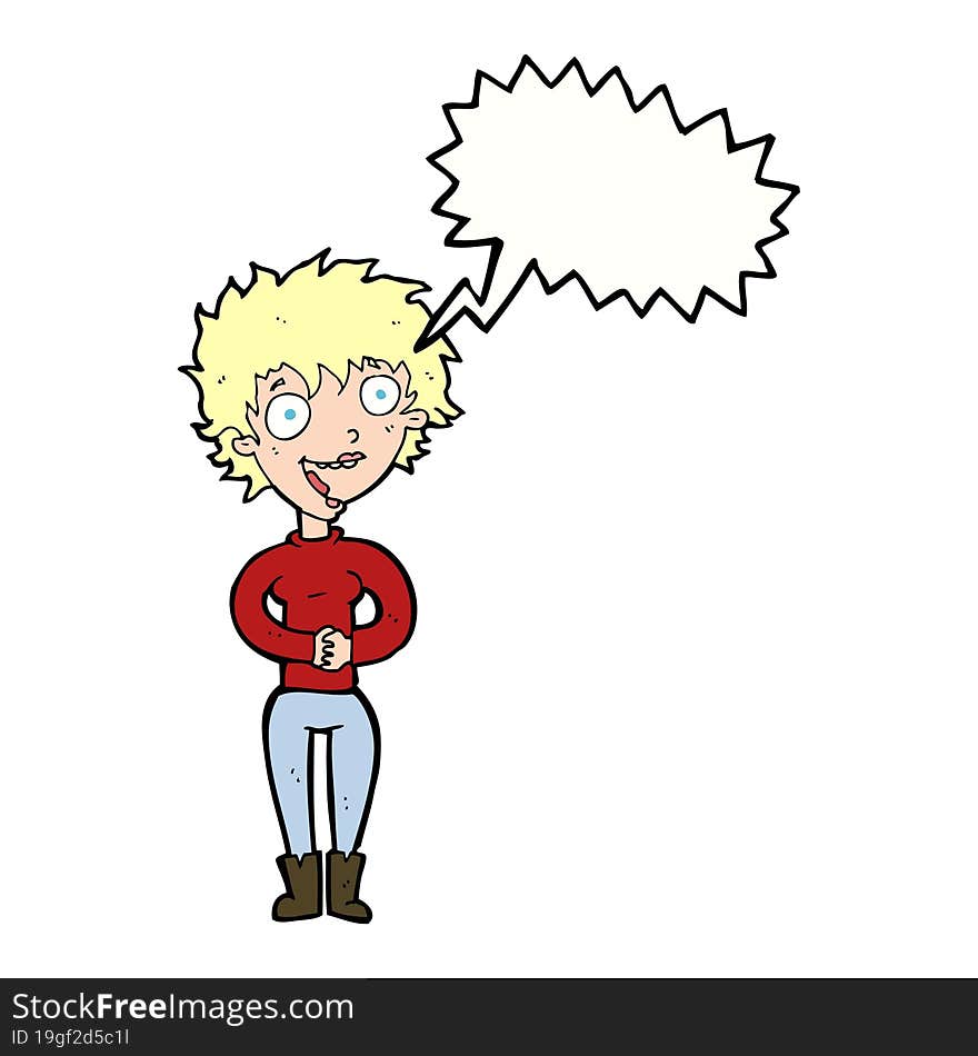 Cartoon Crazy Excited Woman With Speech Bubble