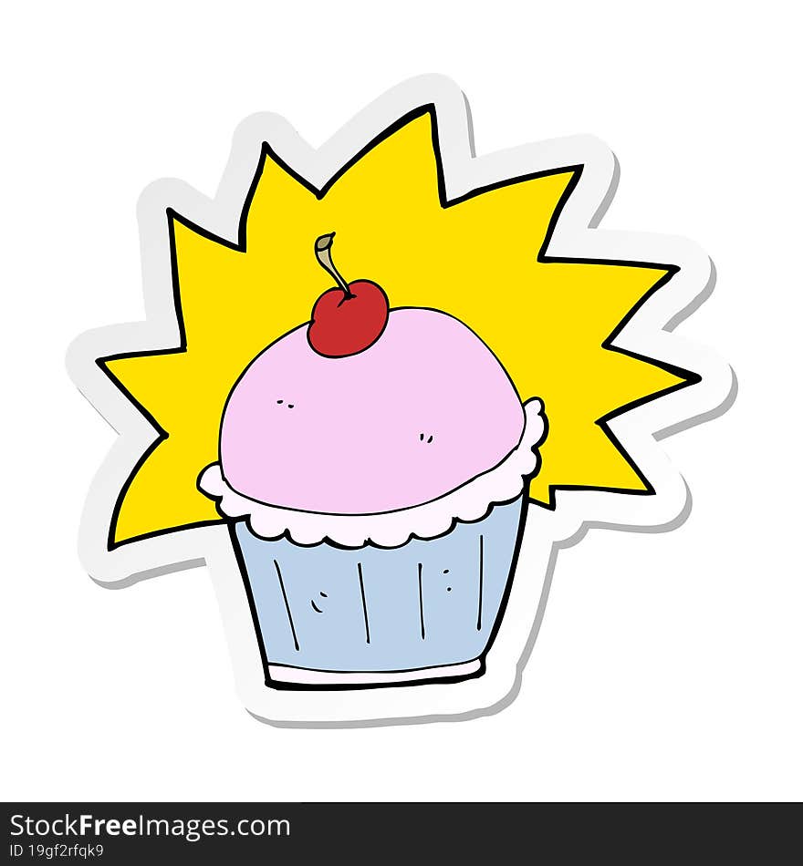 Sticker Of A Cartoon Cupcake