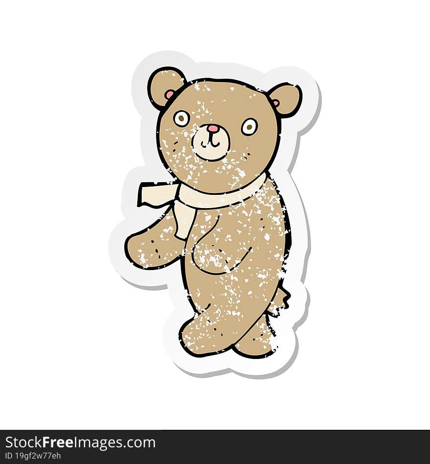 retro distressed sticker of a cute cartoon teddy bear