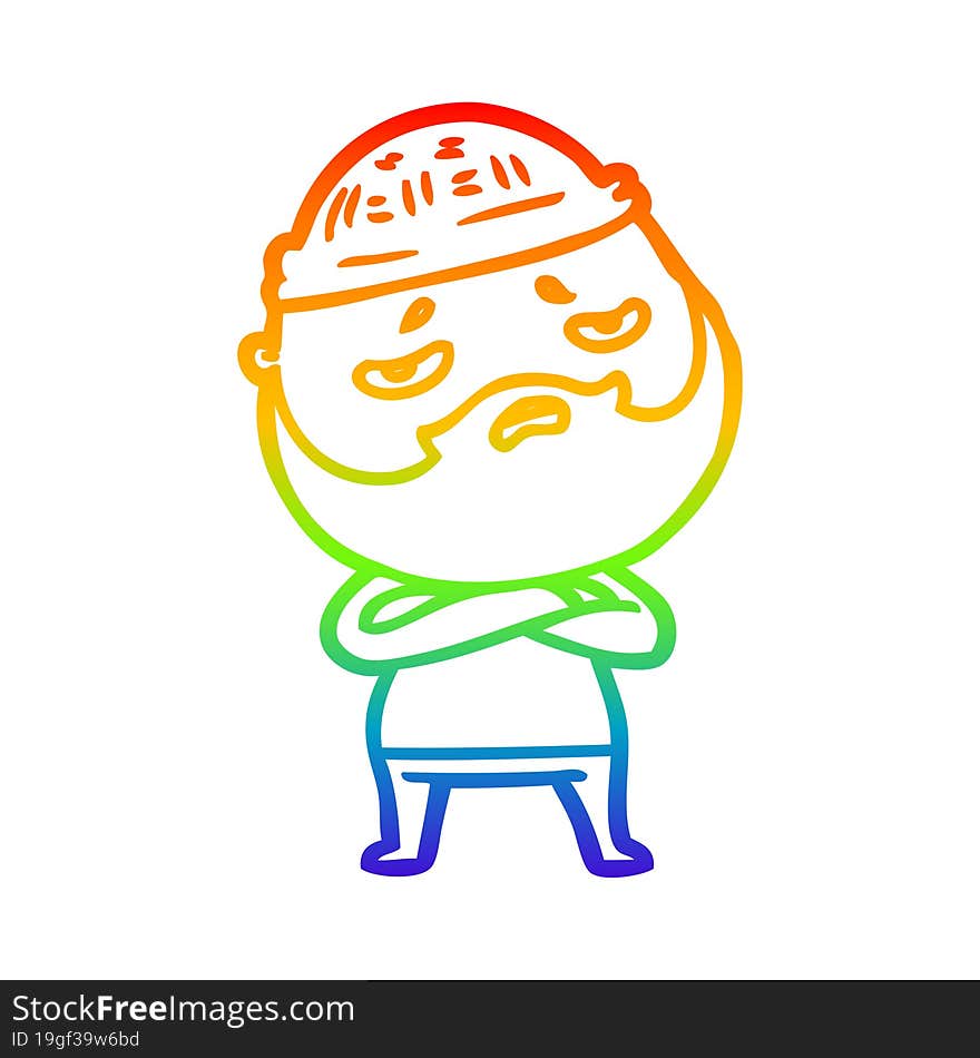 rainbow gradient line drawing cartoon worried man with beard