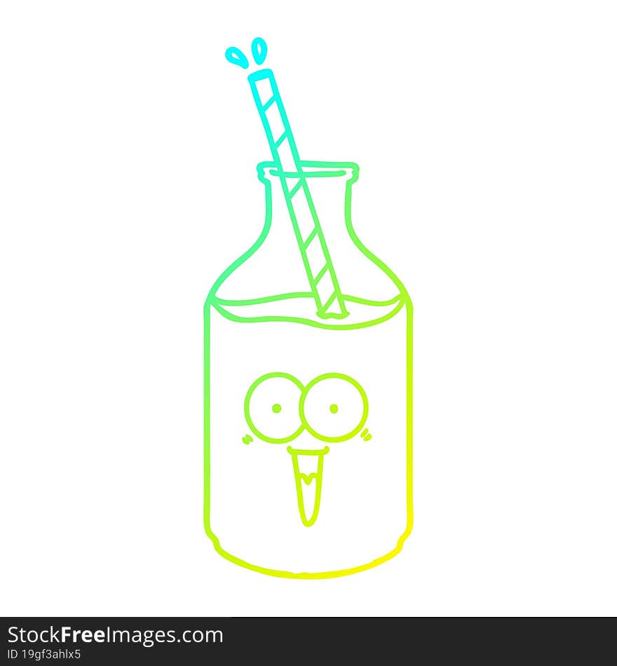 cold gradient line drawing happy carton milk bottle with straw