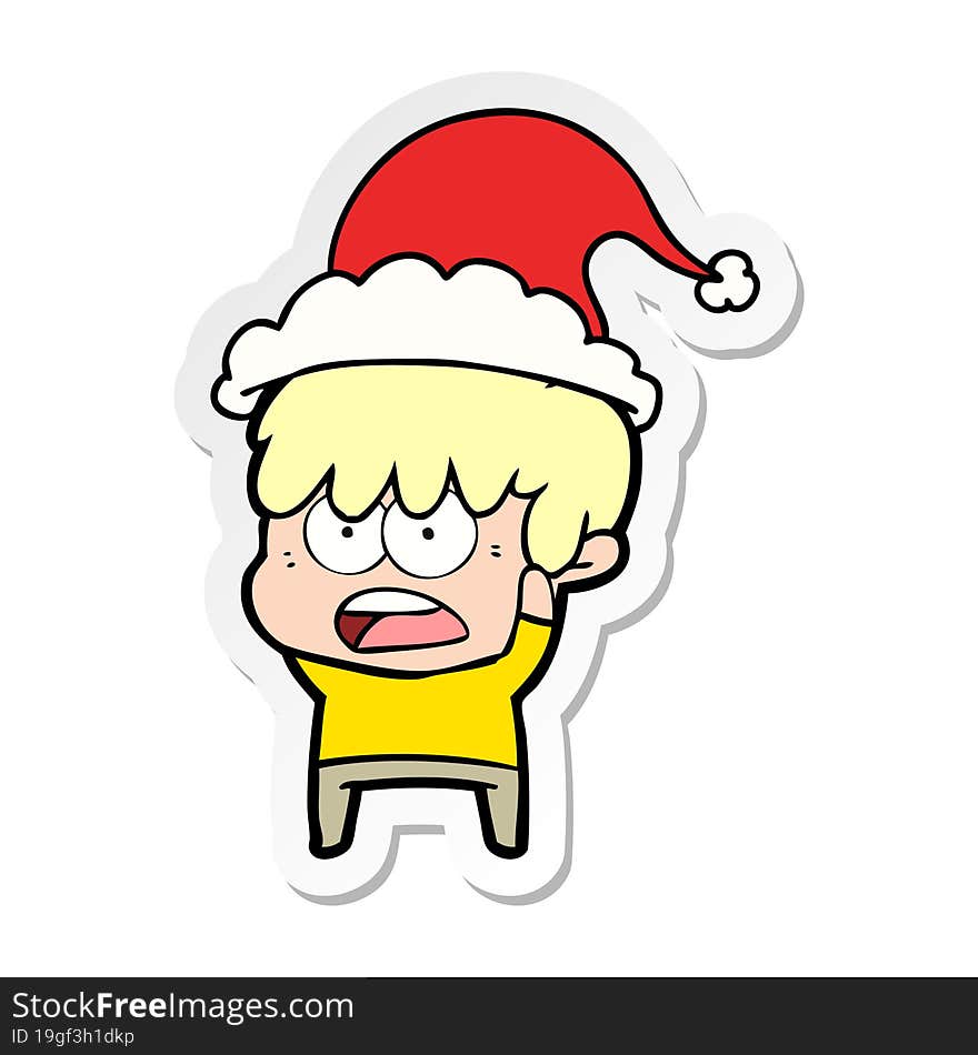 Worried Sticker Cartoon Of A Boy Wearing Santa Hat