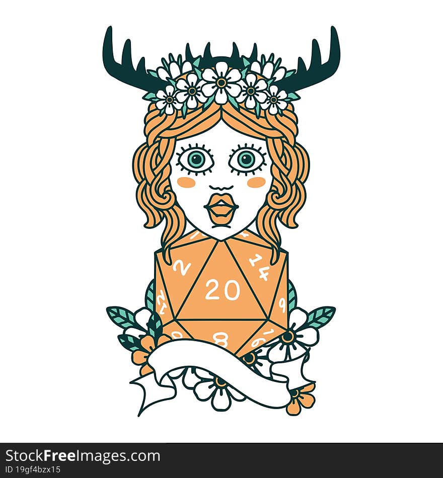 Human Druid With Natural Twenty Dice Roll Illustration