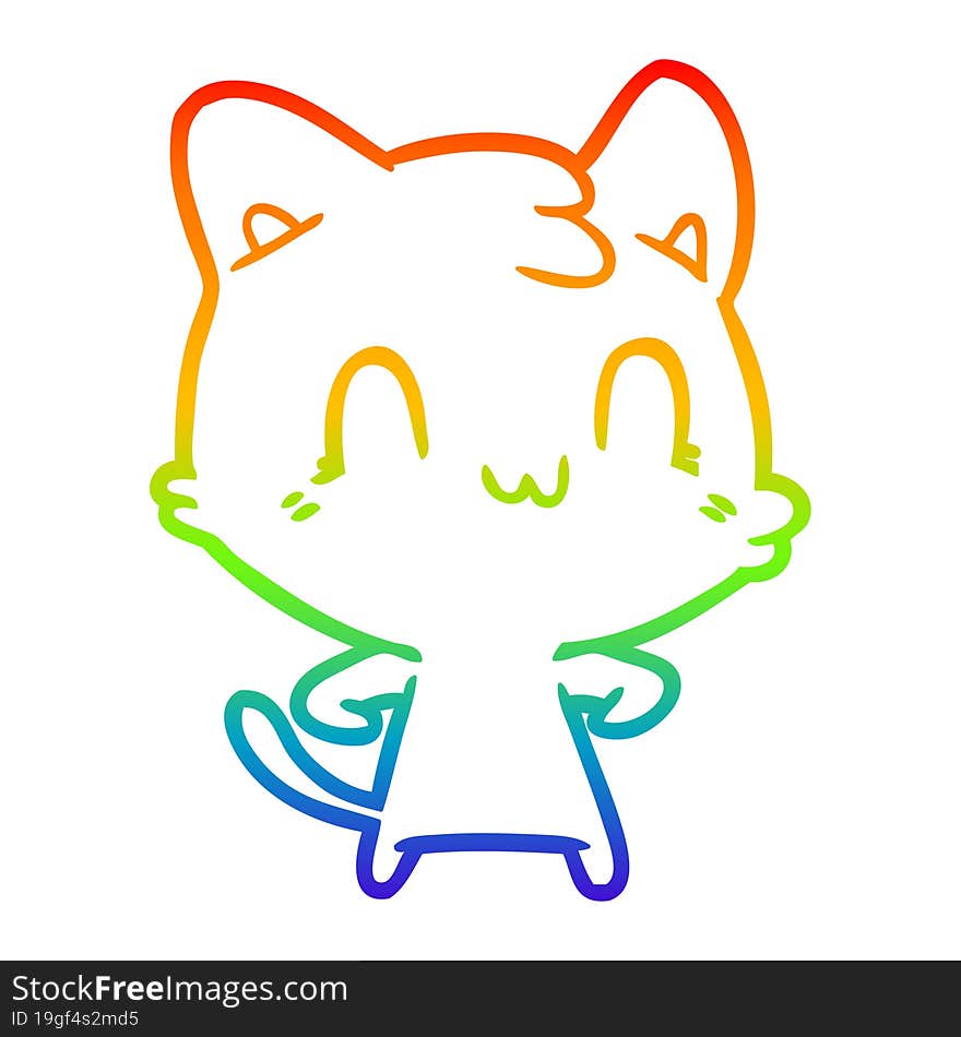 rainbow gradient line drawing of a cartoon happy cat