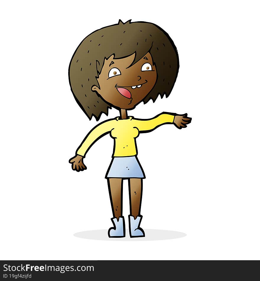 cartoon waving woman