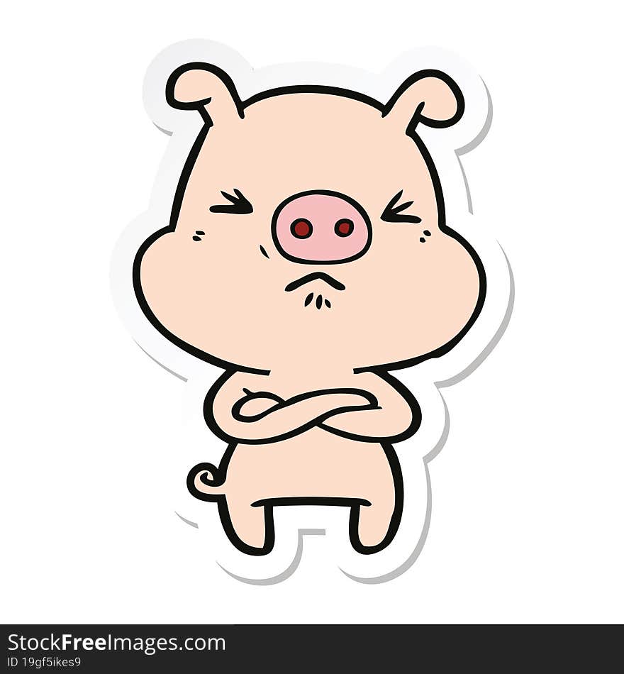 sticker of a cartoon angry pig