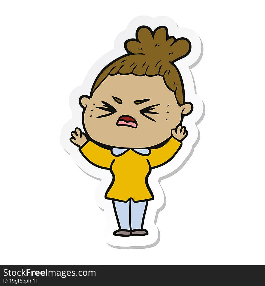 sticker of a cartoon angry woman