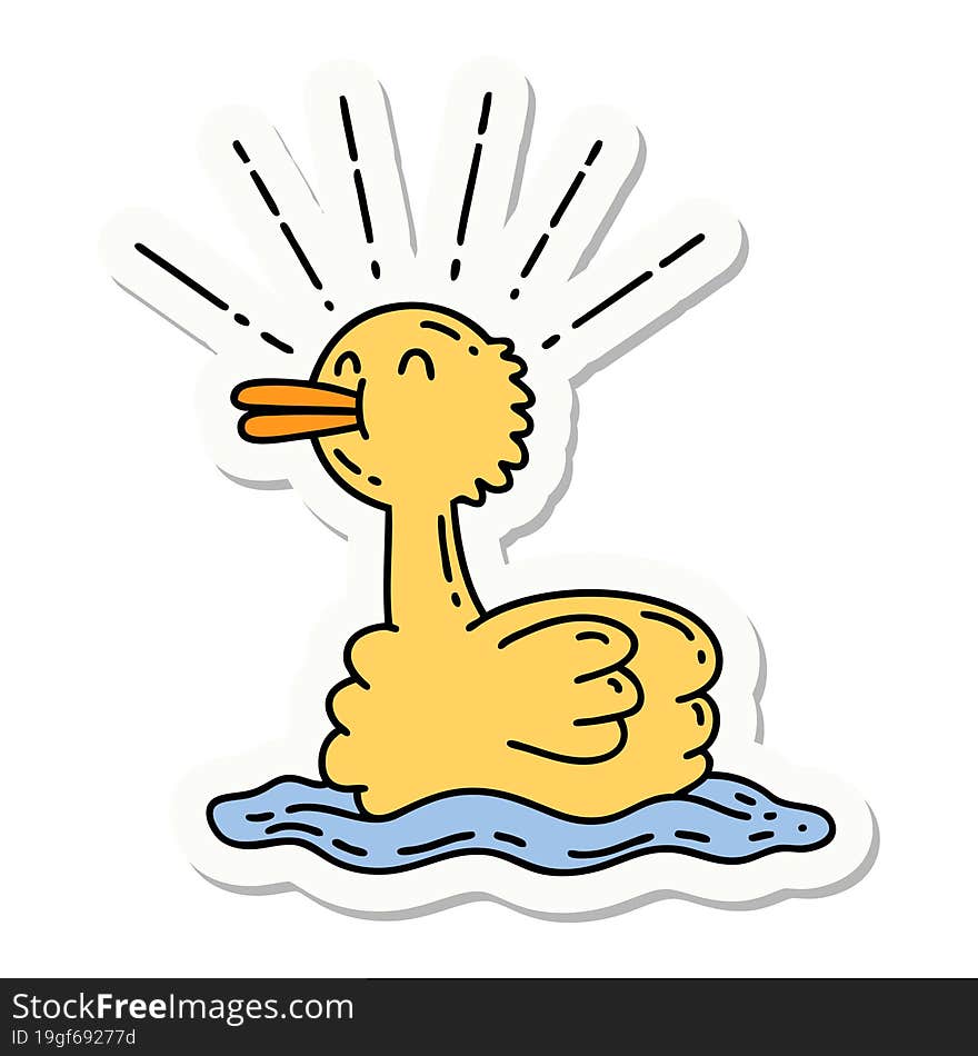 sticker of tattoo style swimming duck