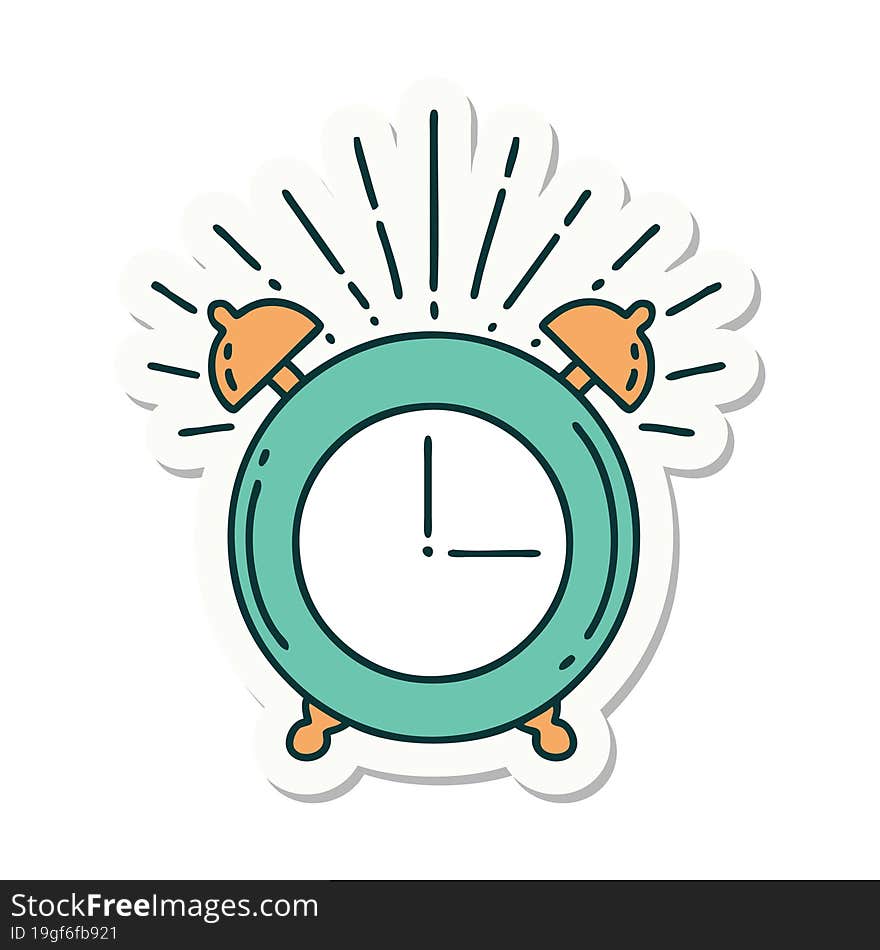 Sticker Of Tattoo Style Ringing Alarm Clock