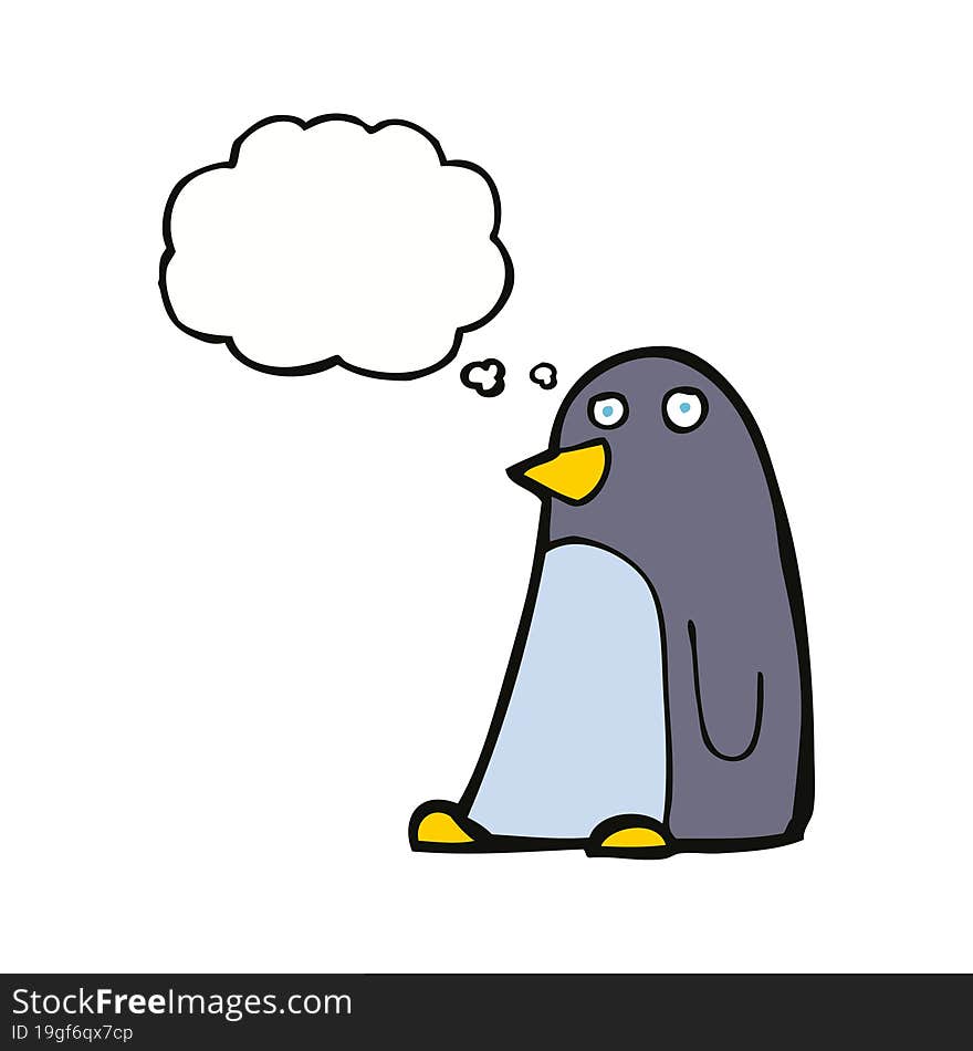 cartoon penguin with thought bubble