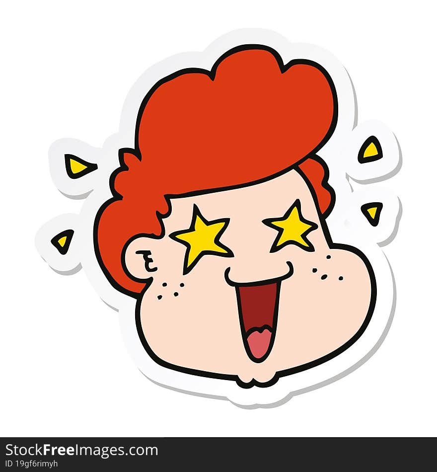 sticker of a cartoon boy\'s face