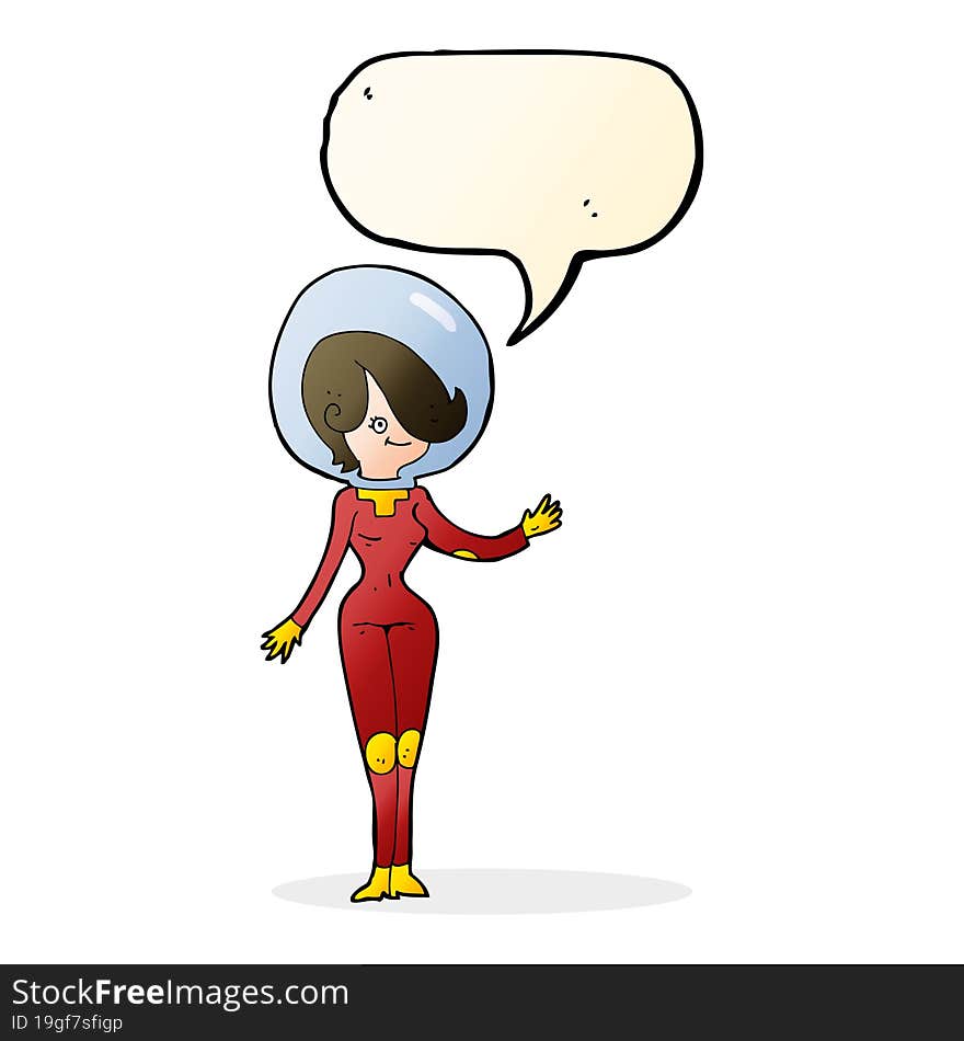 cartoon space woman with speech bubble