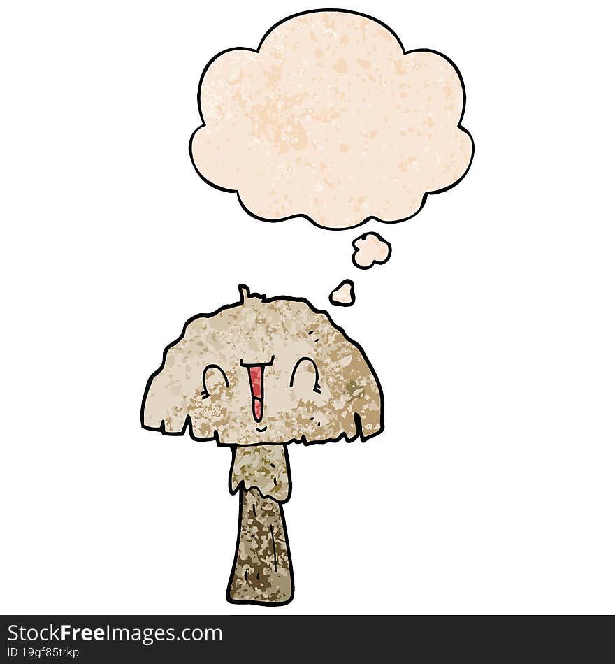 cartoon mushroom and thought bubble in grunge texture pattern style