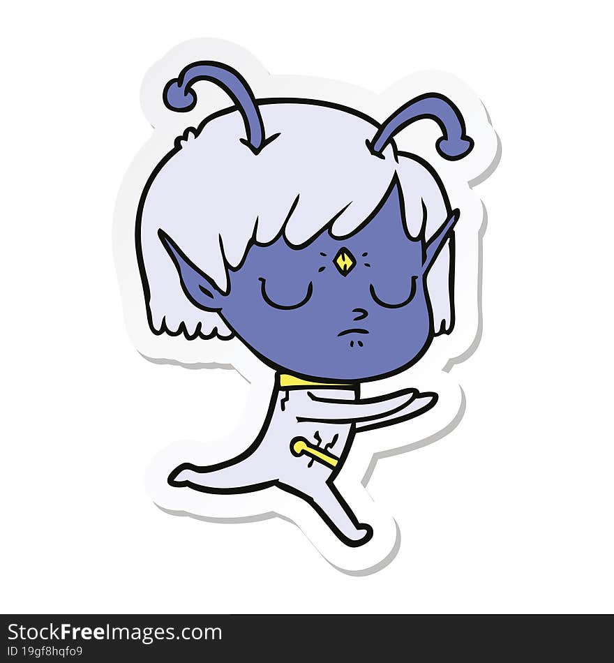 sticker of a cartoon alien girl