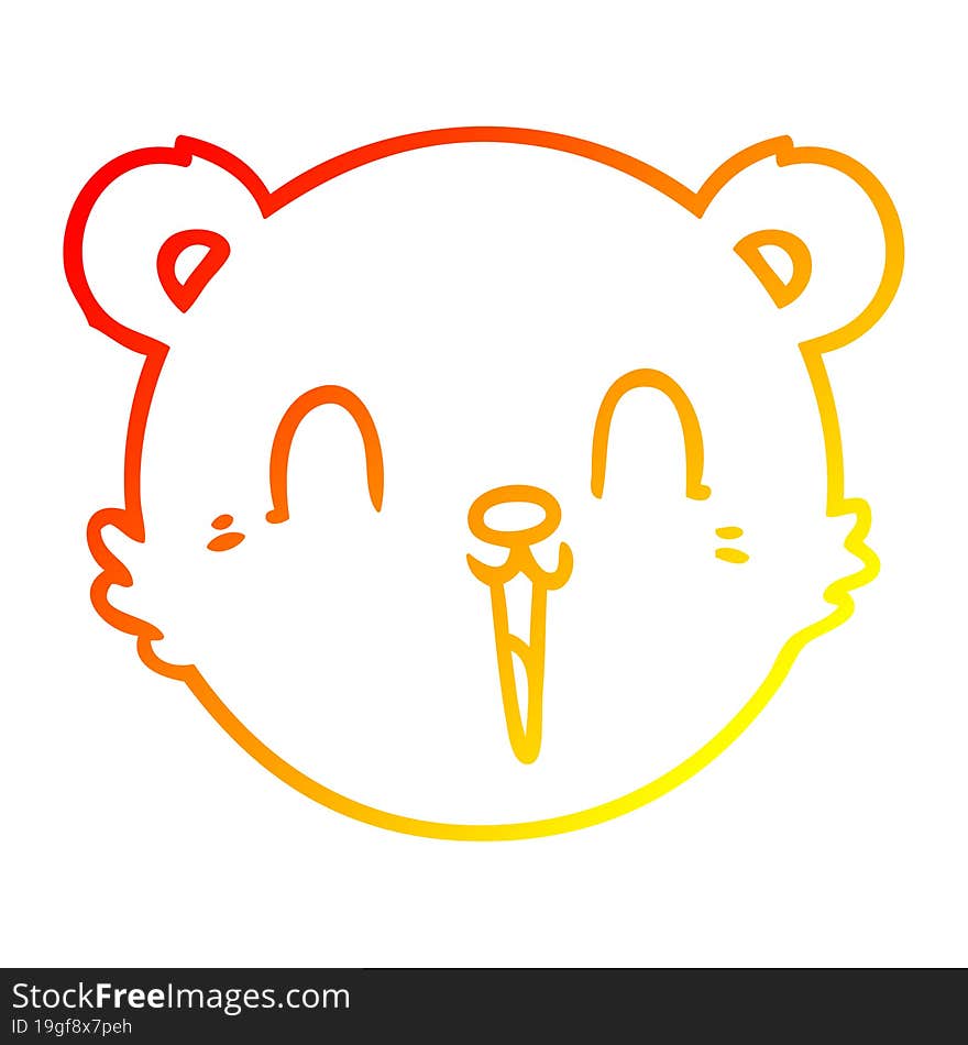 warm gradient line drawing of a cute cartoon teddy bear face