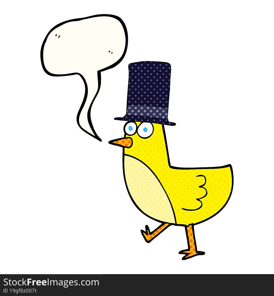 comic book speech bubble cartoon bird wearing hat