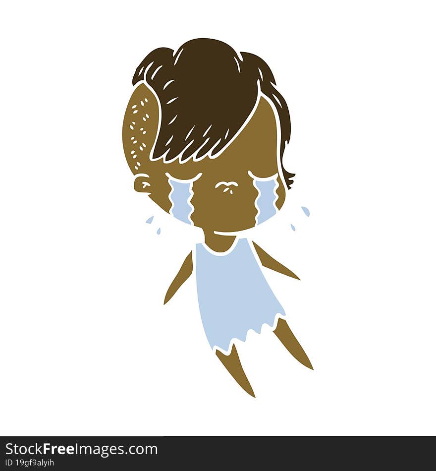 flat color style cartoon crying girl