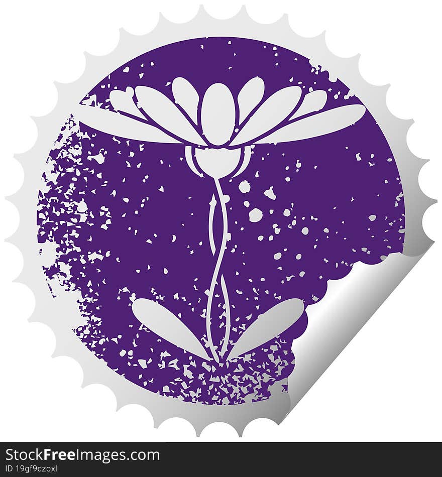 distressed circular peeling sticker symbol of a flower