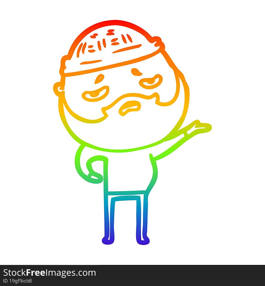 rainbow gradient line drawing cartoon worried man with beard