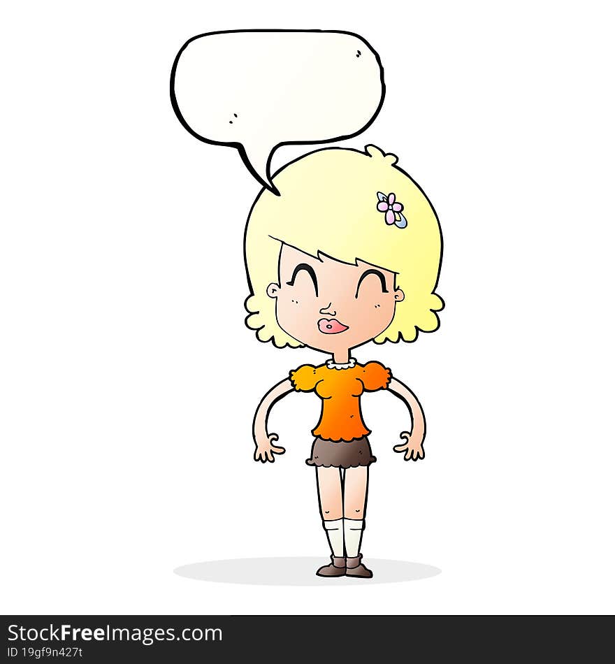 cartoon happy pretty woman  with speech bubble