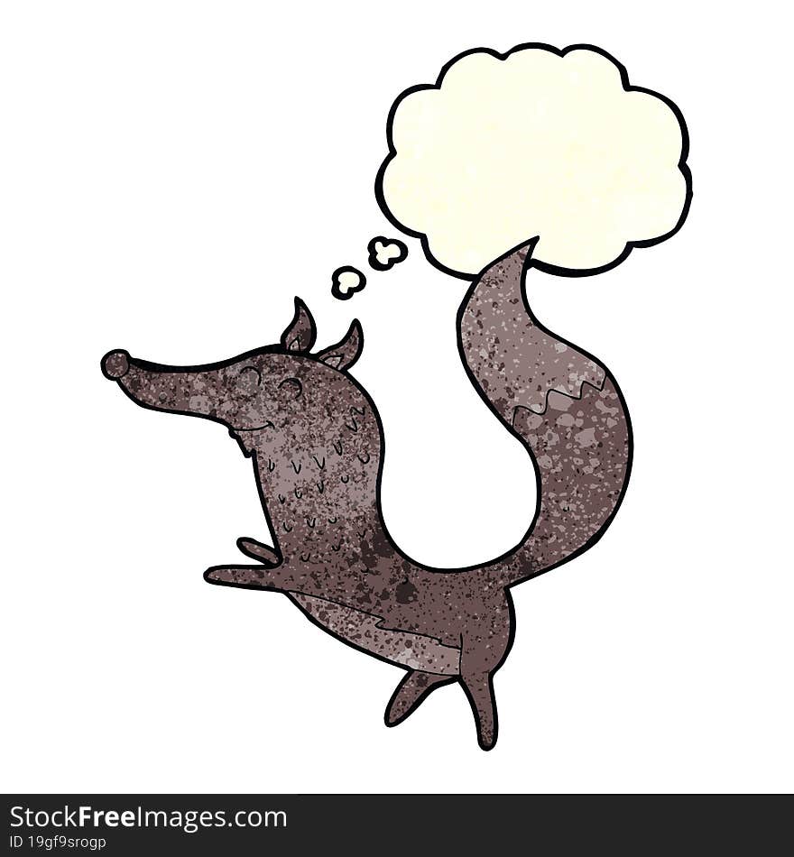 cartoon happy wolf with thought bubble