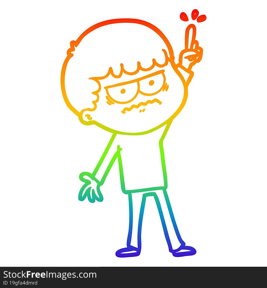 rainbow gradient line drawing cartoon annoyed man