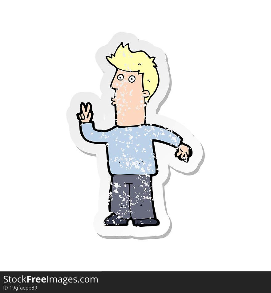 retro distressed sticker of a cartoon man signalling with hand