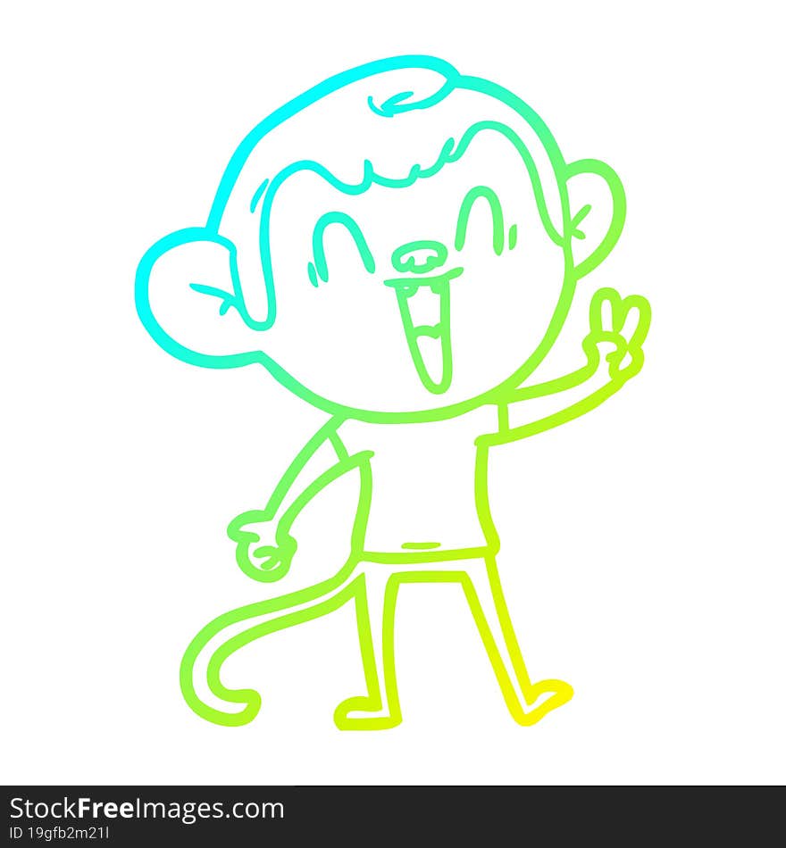 cold gradient line drawing of a cartoon laughing monkey