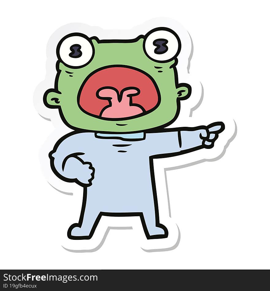 Sticker Of A Cartoon Weird Alien Shouting