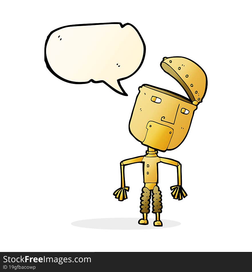 cartoon funny robot with speech bubble