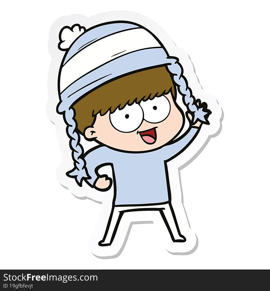 sticker of a happy cartoon boy wearing hat