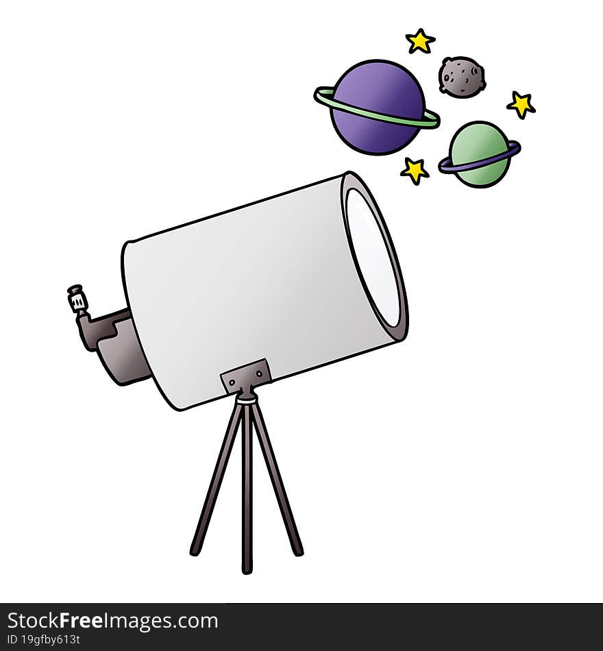 cartoon telescope looking at planets. cartoon telescope looking at planets