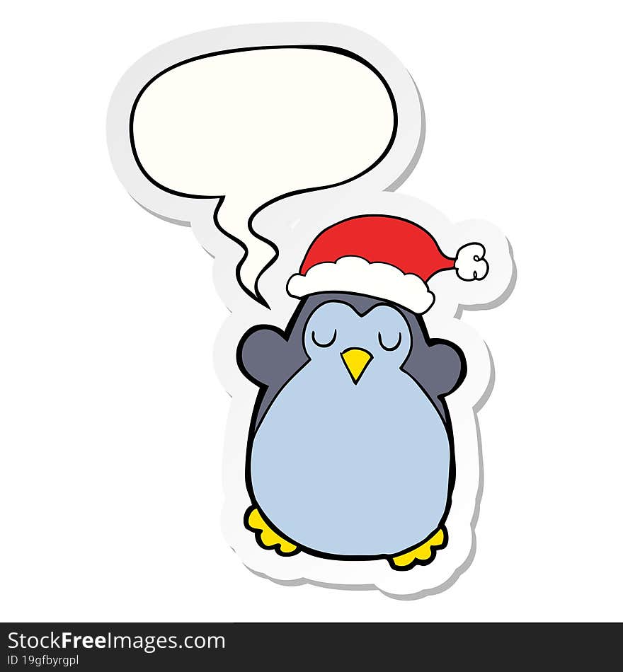 cute christmas penguin and speech bubble sticker