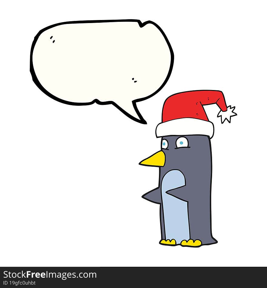 freehand drawn speech bubble cartoon christmas penguin